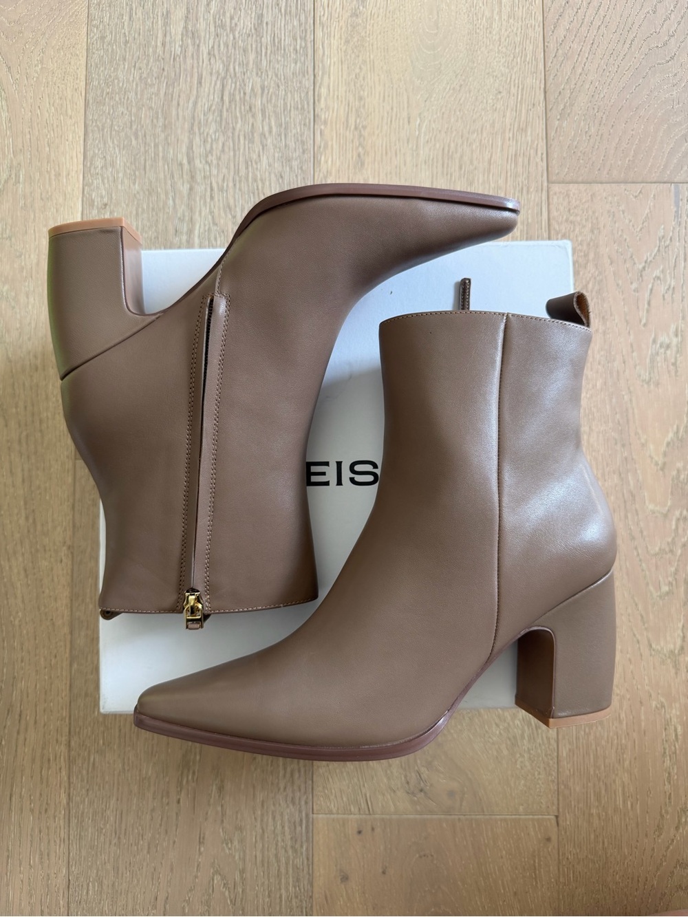 Reiss Taupe Amy Leather Blocked Heel Ankle Boots